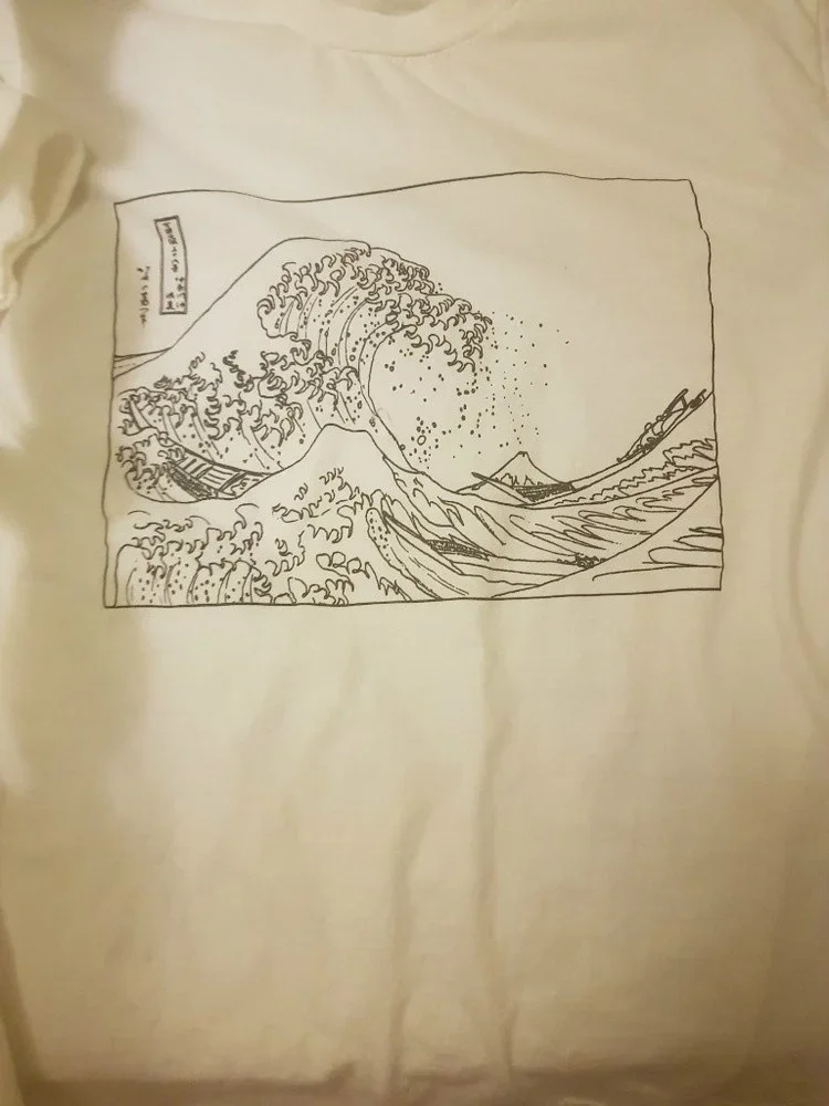 ユニセックスヴィンテージ半袖コットンTシャツ,hokusai,waveアウトライン,女性用Tumblr,グランジ,白いグラフィックTシャツ