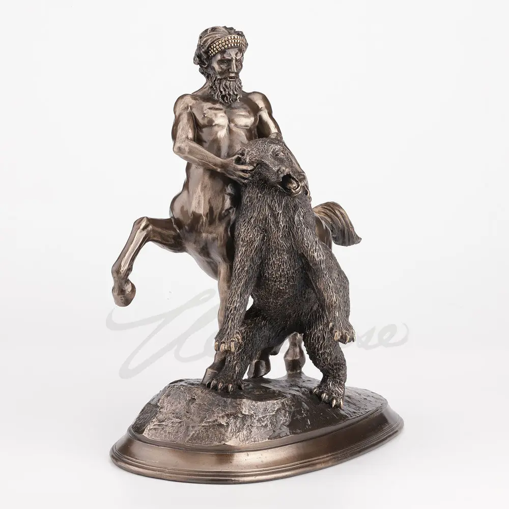 Greek Myth Centaur Fighting Bear Statue Antique Bronze Finish Half Human Half Horse God Sculpture Retro Villa Room Decoration