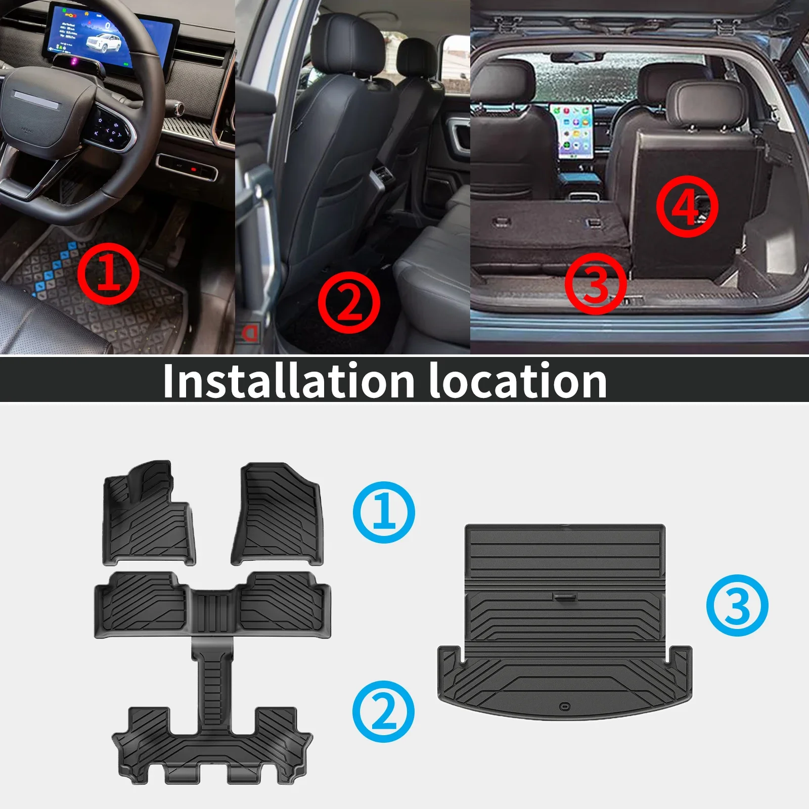 for Hyundai Santa Fe GAS LHD 2026-2024 (Non Hybrid) 6 & 7 Seats Waterproof Non-Slip Easy Clean TPE Floor & Trunk Mats