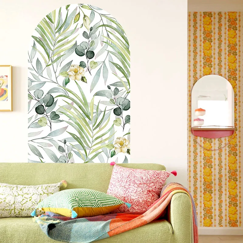 New self-adhesive green leaf bouquet that can be removed, with PVC wall stickers for bedroom and living room