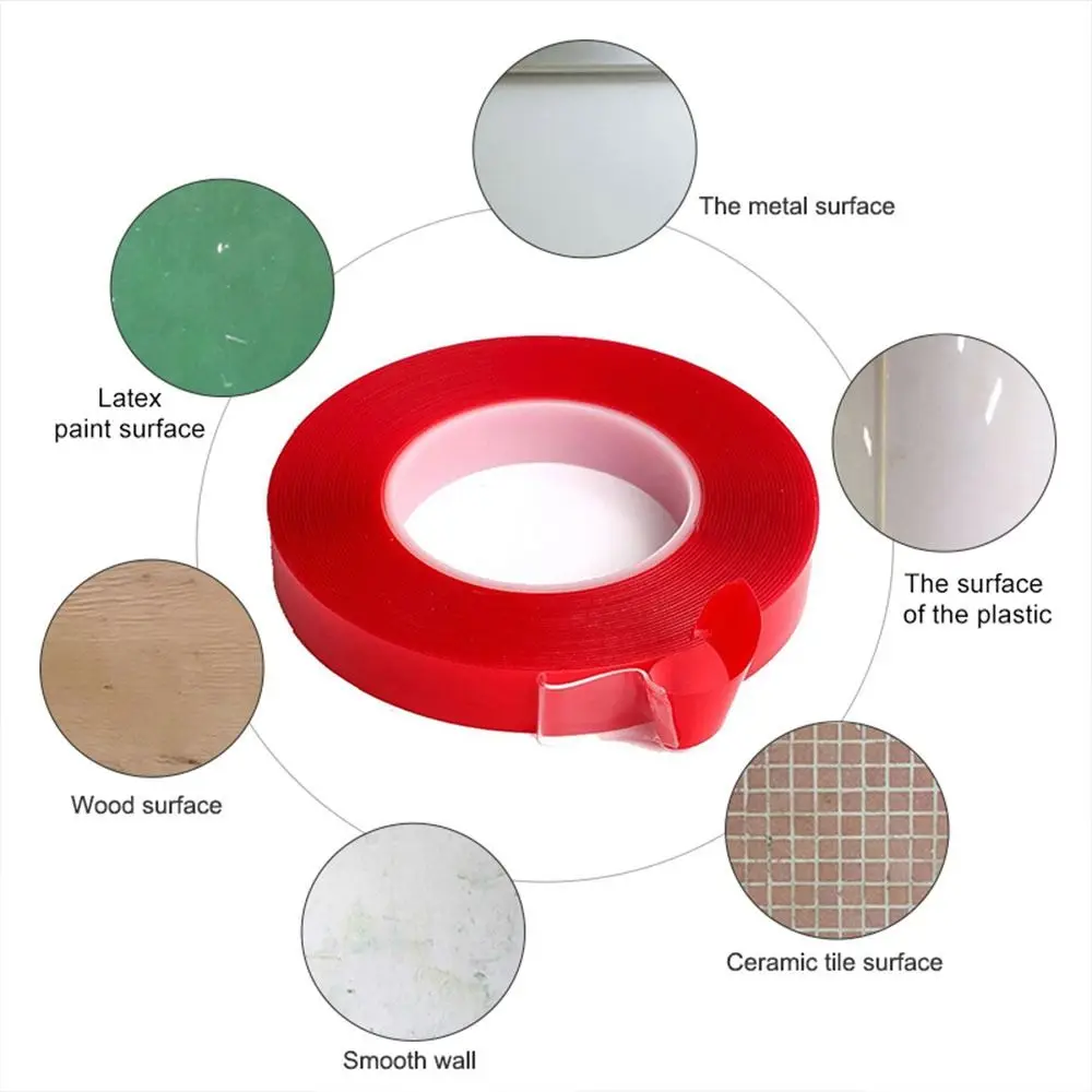 3Meters/Roll PET Red Film Double Sided Tape 6-50mm Width Strong Self Adhesive Sticker Tape Clear No Trace Fixed Pasted Tapes