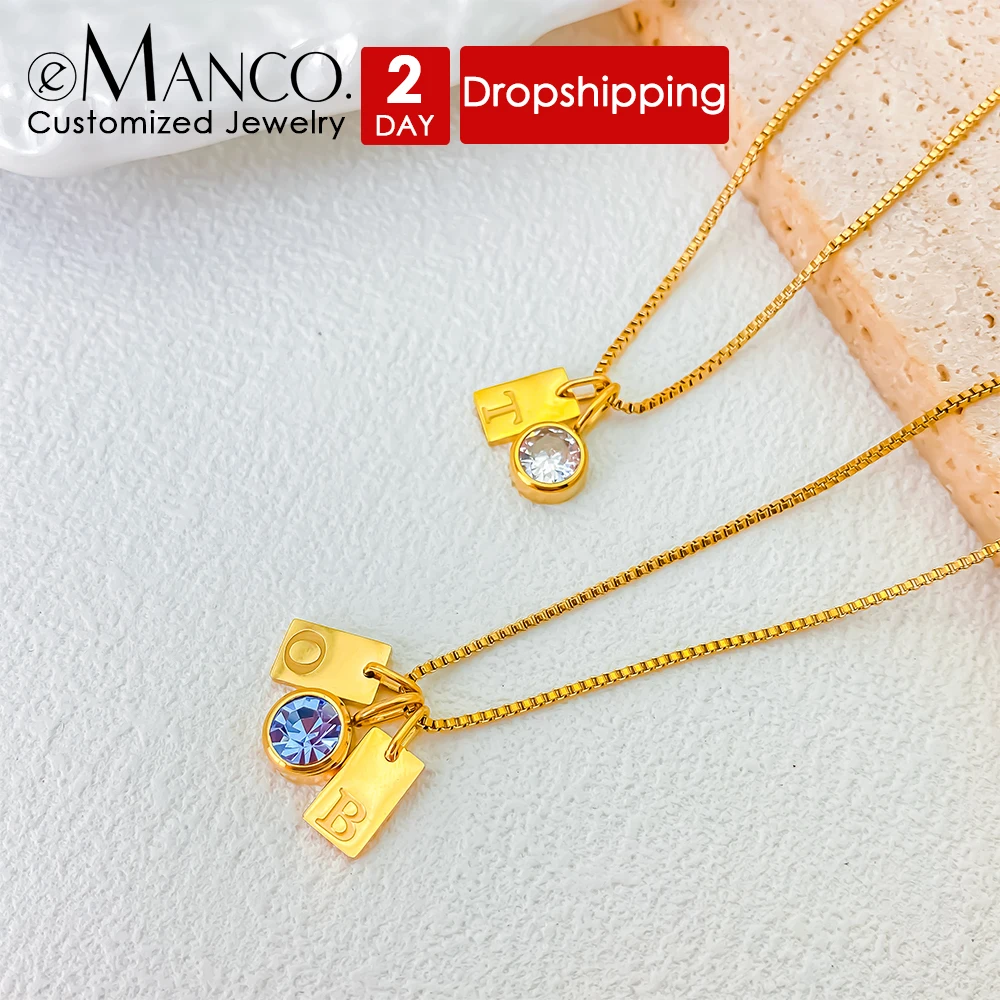 EMANCO  Initials Customized Name Necklace DIY Birthstone Pendant Accessories Stainless Steel Ladies Gifts Factory direct sales