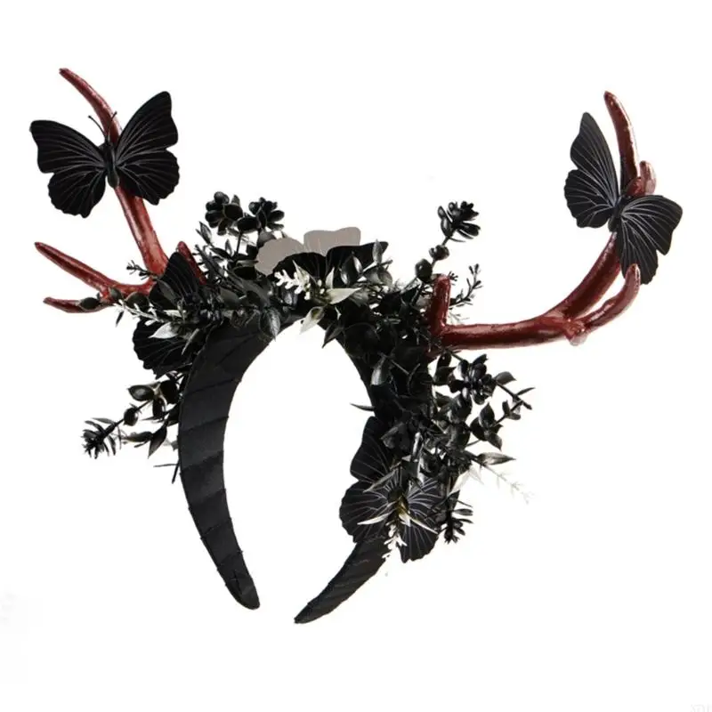 N7YF Gothic Antler Horn Cosplay Party Cartoon Cosplay Halloween Cartoon Role Play Costume Proms Party Live Show Headwear