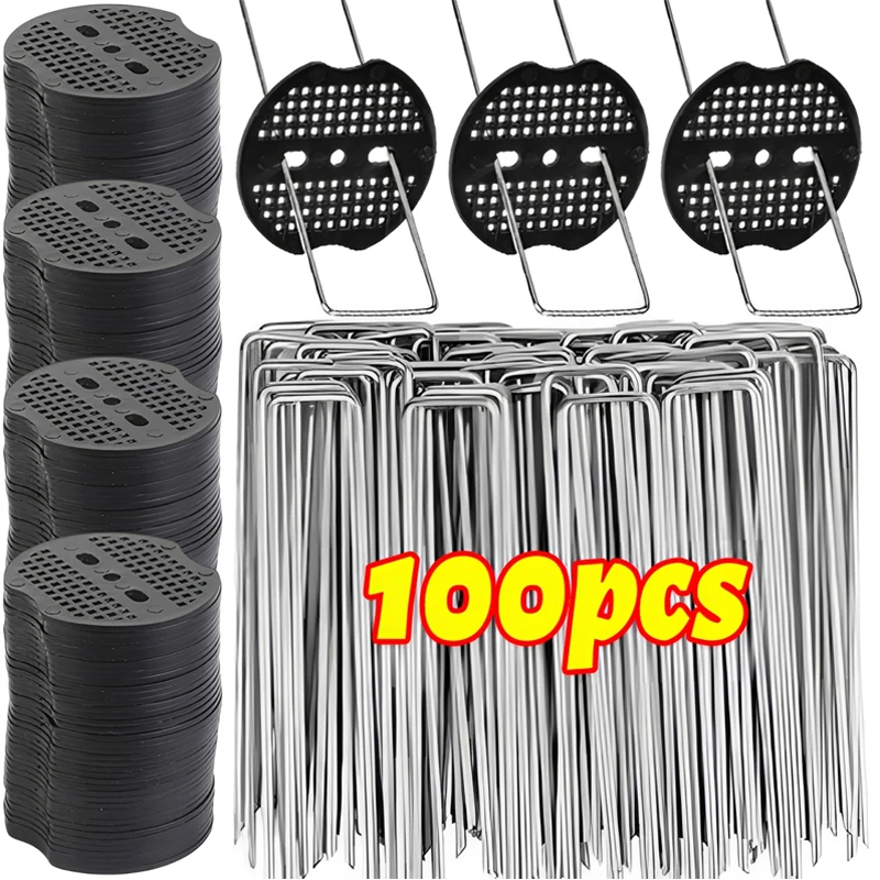 U-образные садовые колышки, сверхпрочные колья для ограждений, газонные штыри, оцинкованные ландшафтные шипы, крепежные штыри для палаток, газонные гвозди для грунта