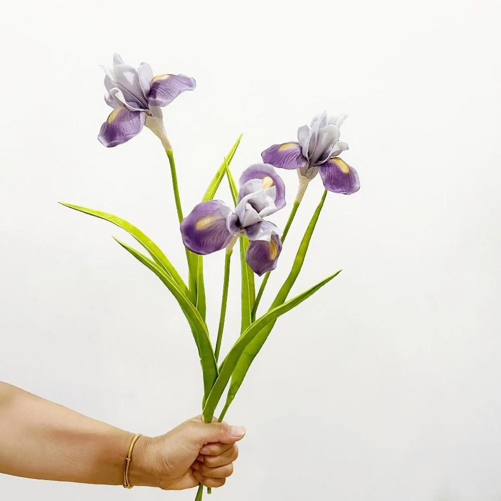 PU Artificial Iris Flower Branches Real Touch Handmade Simulation Iris Flower DIY Fake Flower Hotel Home Living Room Decor