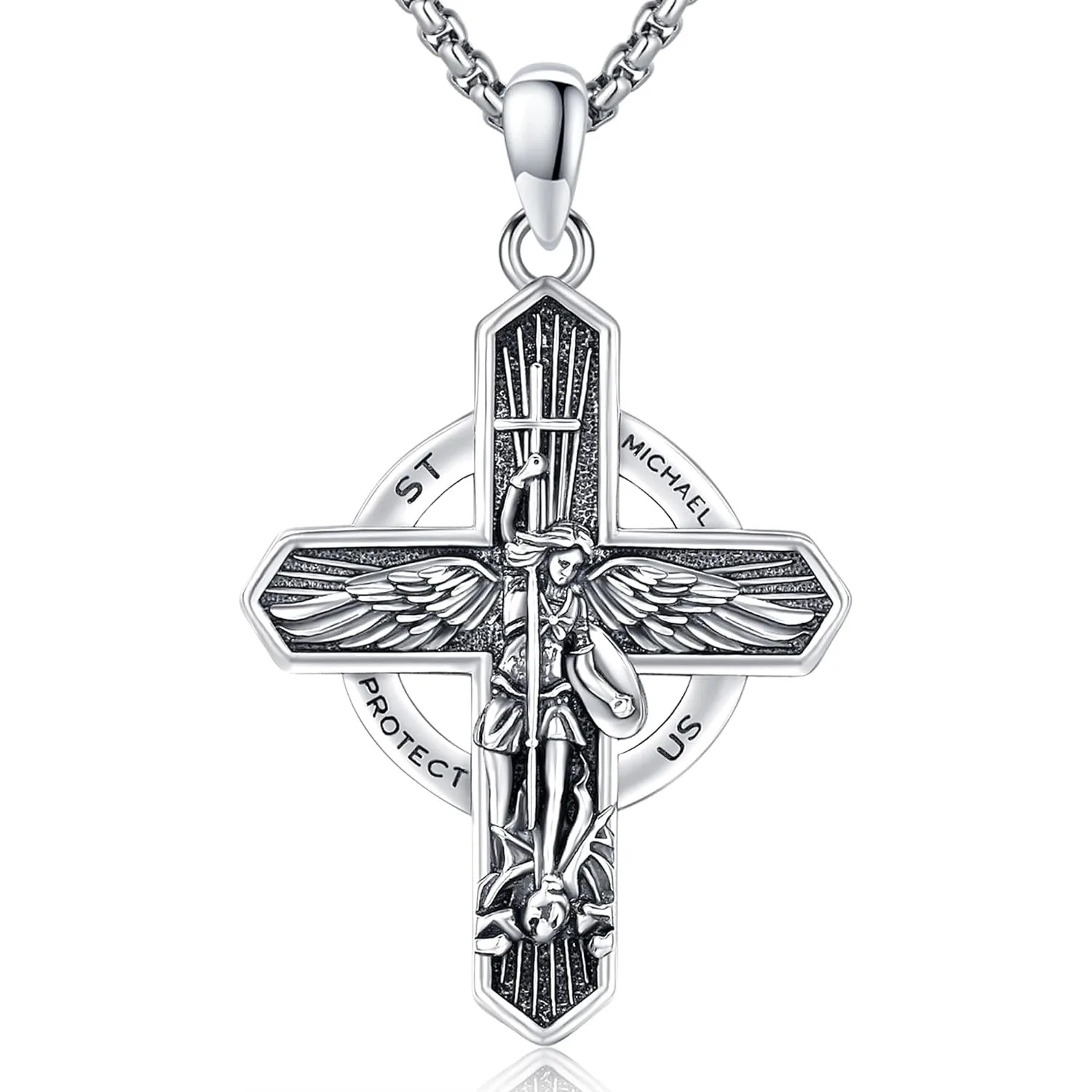 

Saint Michael Necklace 925 Sterling Silver Archangel Michael Medal Pendant Amulet Jewelry Gifts for Men Women Birthday Christmas