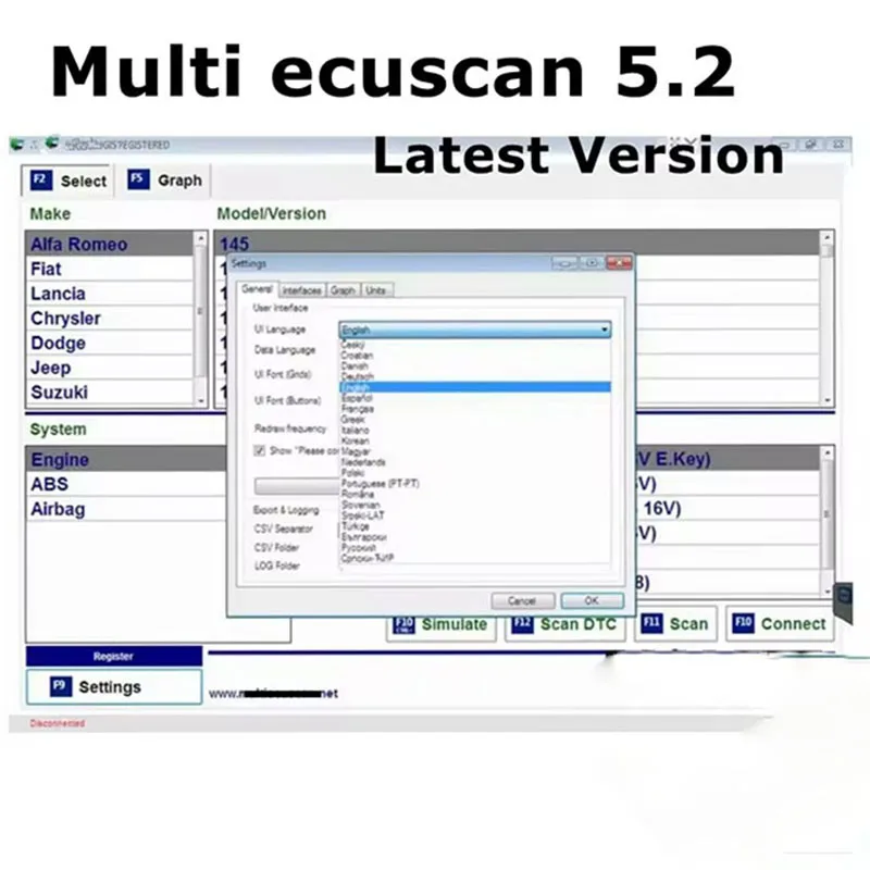 Multiecuscan V5.2 Registered Unlimited Keygen for obd2 Scanner Maintenance Multi Ecu Scan work for ELM327 OBD2 Diagnostic Tools