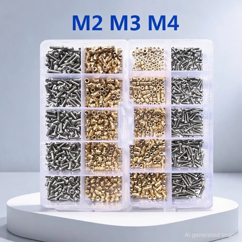 Kit assortito di dadi e viti con inserto in ottone, 260-500 pezzi, M2 M3 M4, dado zigrinato a incollaggio a caldo, dado a incasso per stampante 3D 2028