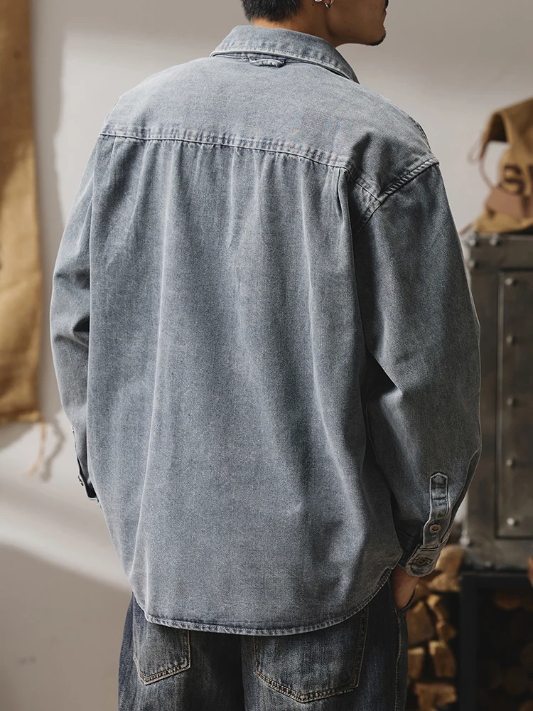 Camicia di jeans da uomo, giacca da lavoro blu americana primaverile e autunnale, giacca a maniche lunghe antirughe casual per giovani di inizio autunno
