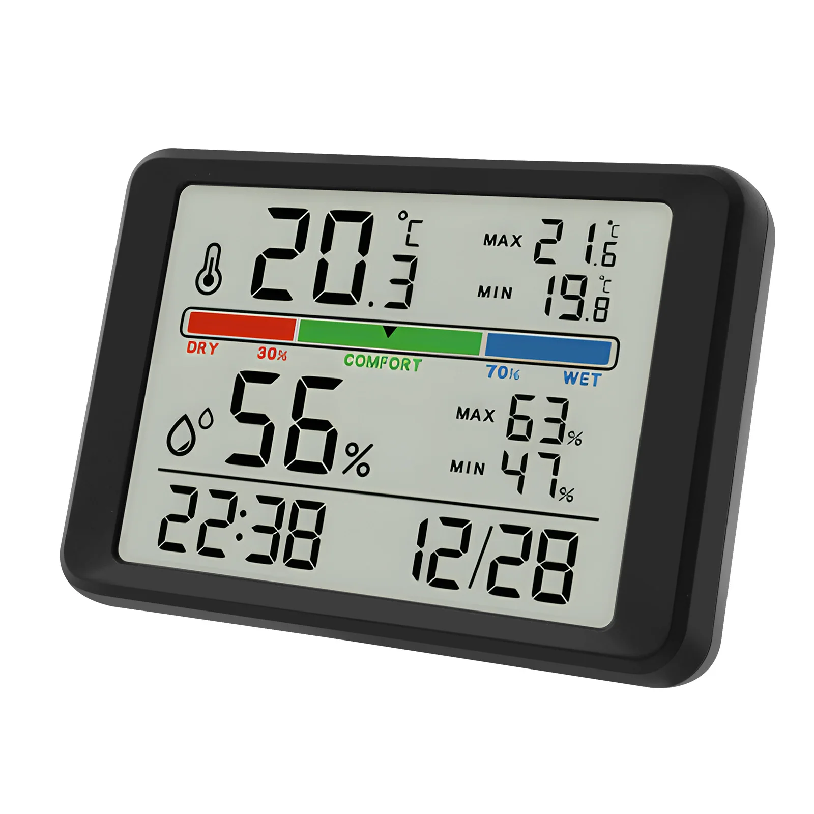 

Крытый цифровой термометр, гигрометр, ЖК-дисплей, магнитный монитор влажности и температуры с функцией будильника для стола