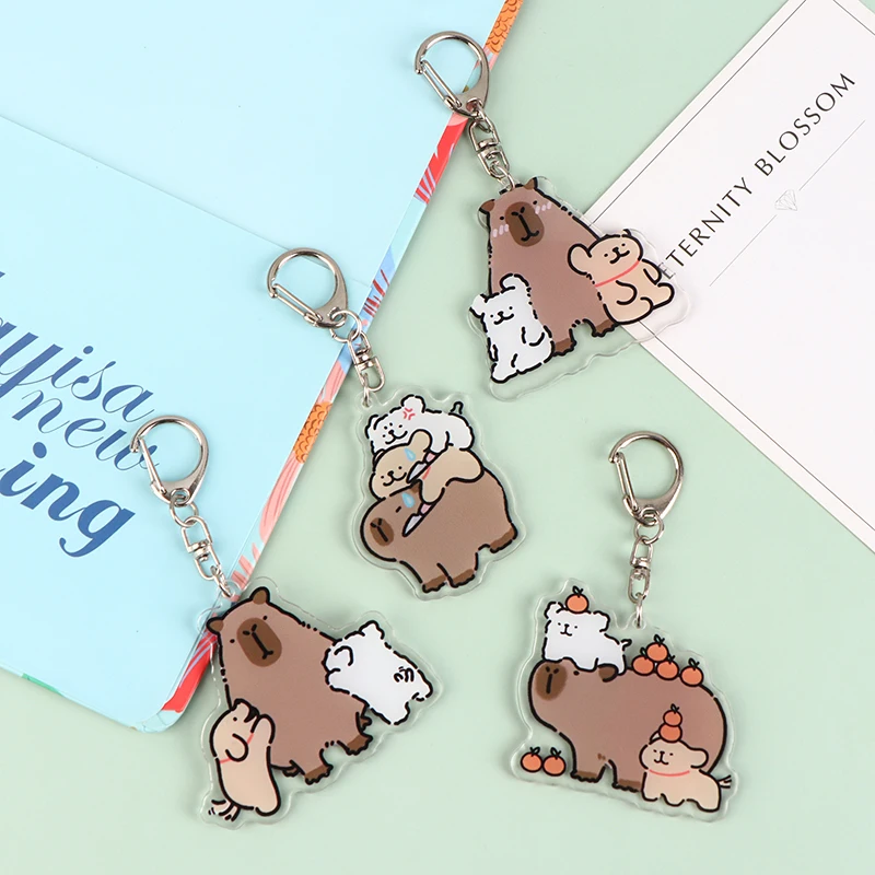 Cute Capybara Acrylic Keychain Schoolbag Ornaments Cartoon Keychain Pendant Charm Keyring Gift