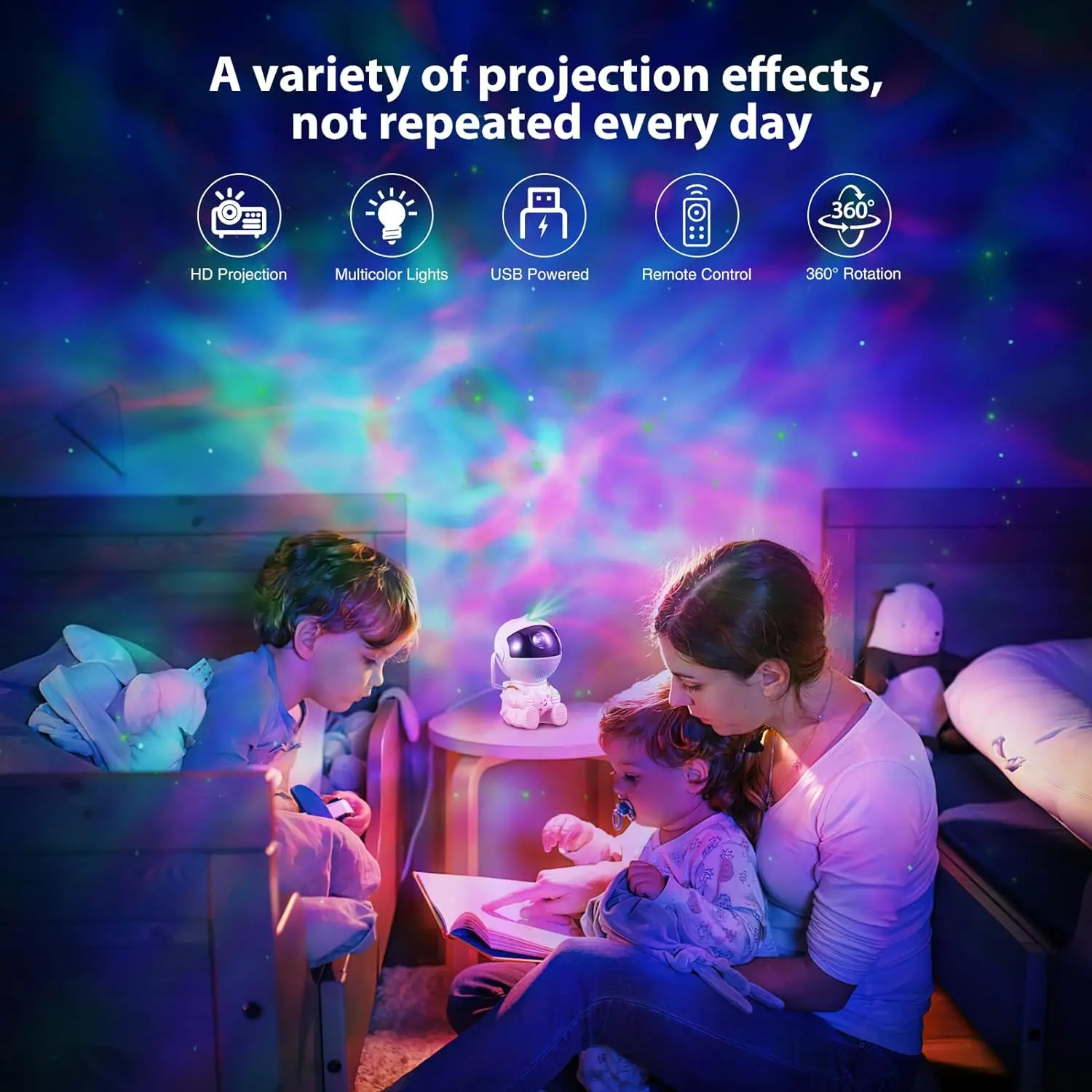 Mini lámpara de proyector estrellado de galaxia astronauta, luz nocturna LED, lámpara de noche de cielo estrellado para dormitorio, decoración del hogar, regalo de cumpleaños para niños