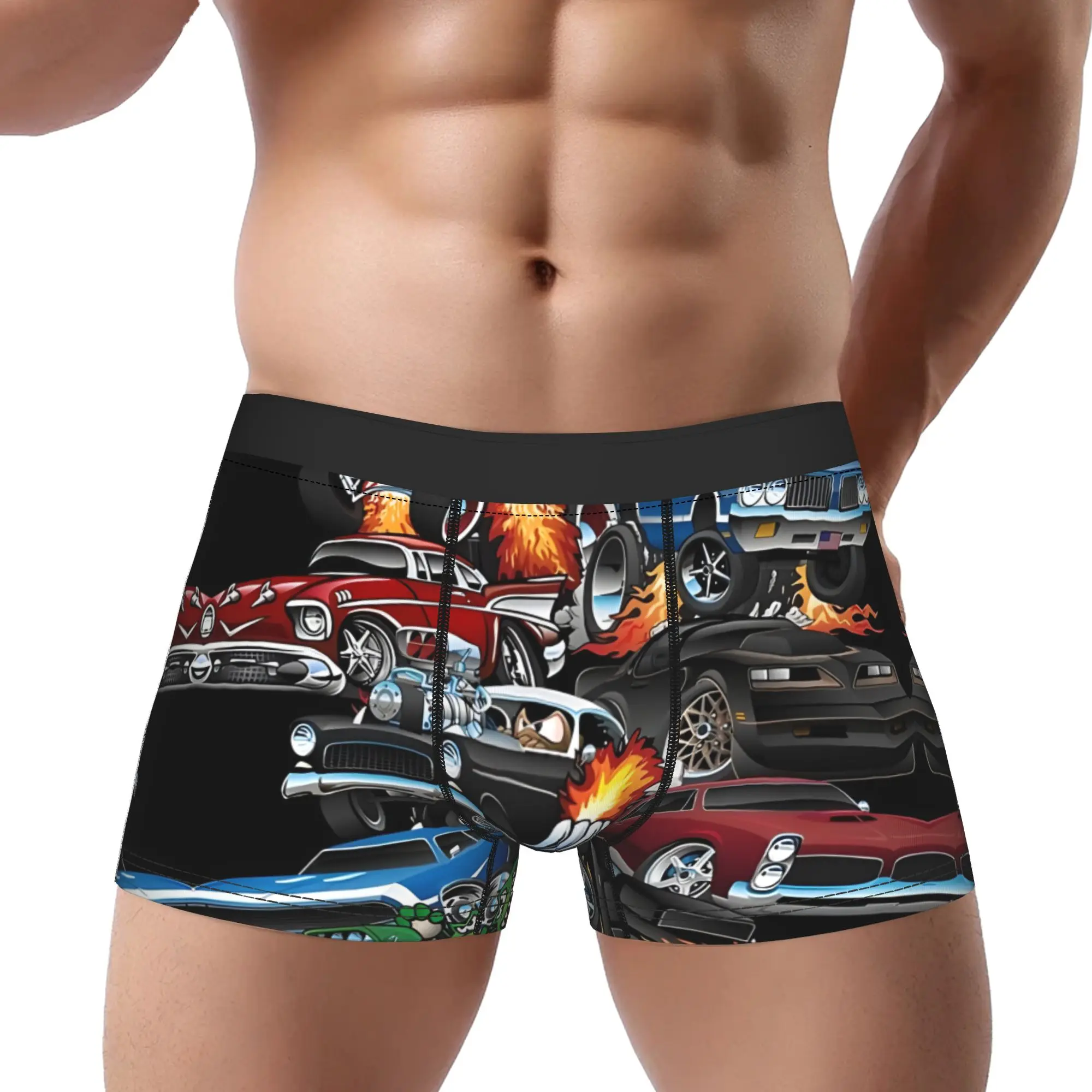 

Muscle Cars And Hot Rods Cartoon Underpants Breathbale Panties Male Underwear car Ventilate Shorts Boxer Briefs