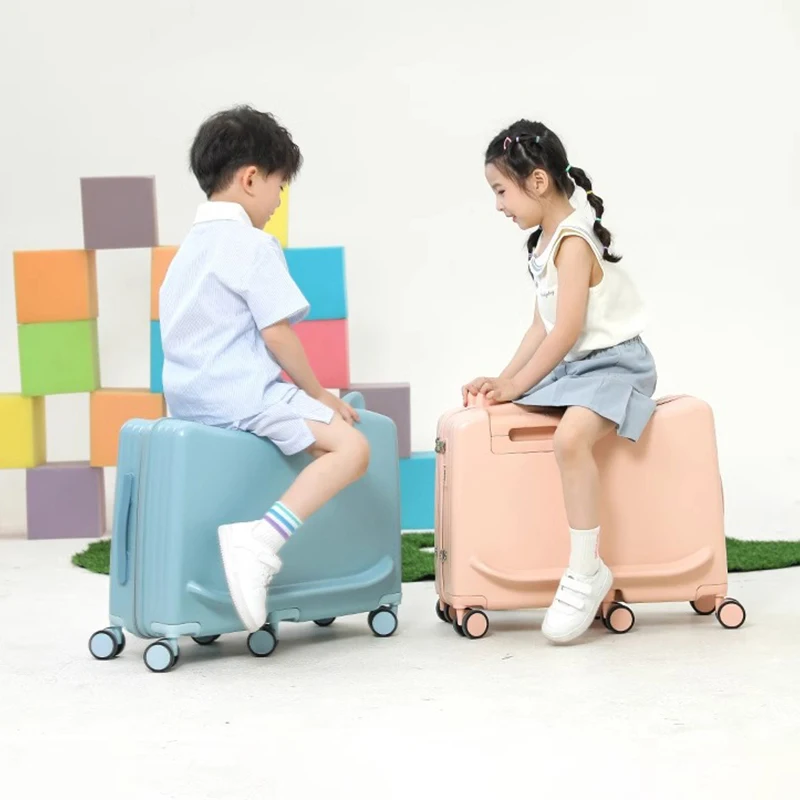 Kids Luggage ABS + PC Girls Can Sit Ride 22/24 inch Suitcase Children Push Pull Trolley Case Mute Six Wheels Password Box