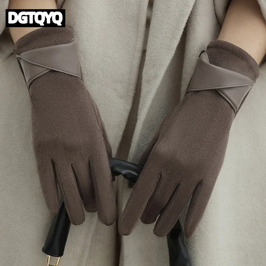 Korean Version of Warm Gloves for Women's Winter Fashion, Simple Temperament, and Velvet Anti Cold Touch Screen Riding Windproof