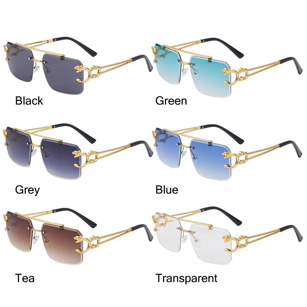 Steampunk Rimless Square Sunglasses Men 2023 Luxury Brand Designer Gold Lion Decoration Sun Glasses for Women Vintage Eyewear