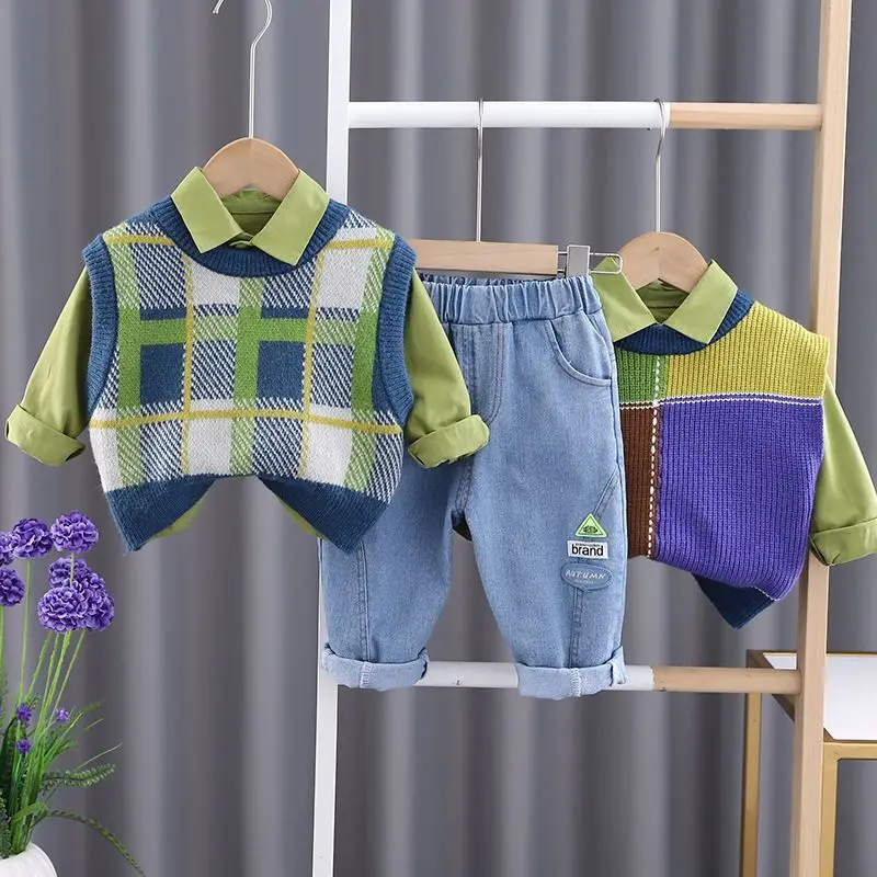 

Spring Baby Boys Clothing Sets Kids Vest Shirt Jeans 3 Pieces Suit Infant Clothes Outfits Children Casual Sportswear 1-4 Years