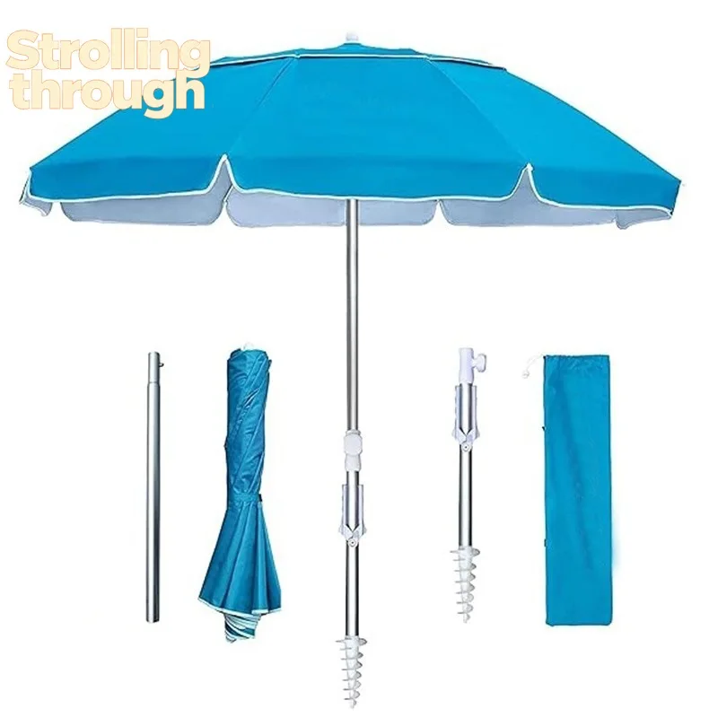 

Parapluie de plage de voyage Portable pliant de 6,5 pieds, Parasol rétractable à trois sections avec ancre sable,