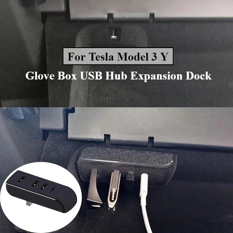 Docking Station For Tesla Model 3 Y Glove Box USB Hub Expansion Dock Fast Charging Spiliter Upgrade Data Transfer Adapter