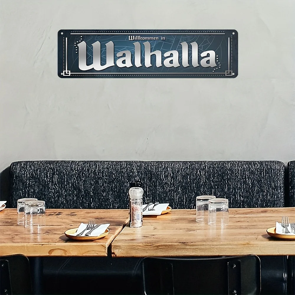 1pc Panneau Métallique Vintage Allemand Walhalla - Bienvenue à Walhalla Décoration Murale Rétro, Affiche en Aluminium Robuste