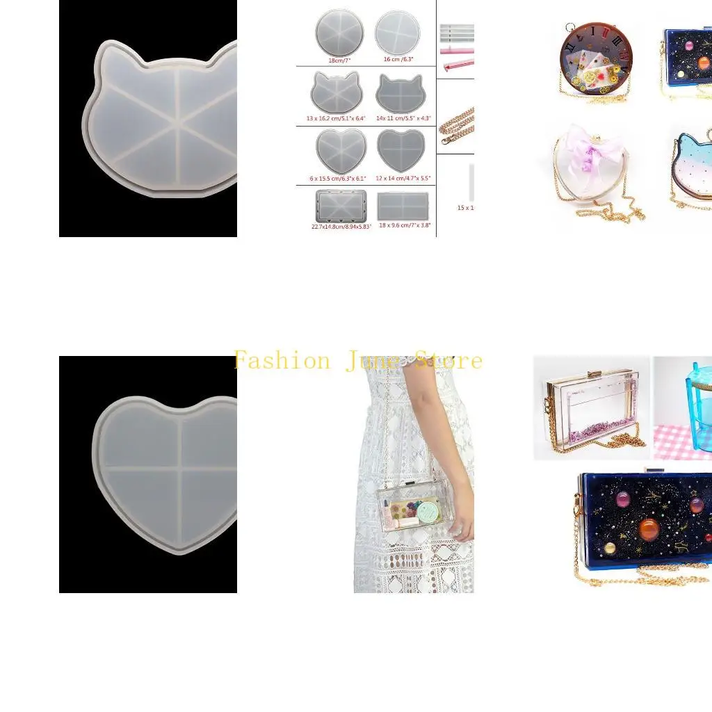 N5KA Shaker Clutch Bag Silicone Mold Set Rectangular Bag Making Mold Dynamic Liquid Resin Bag Mold for DIY Handbag