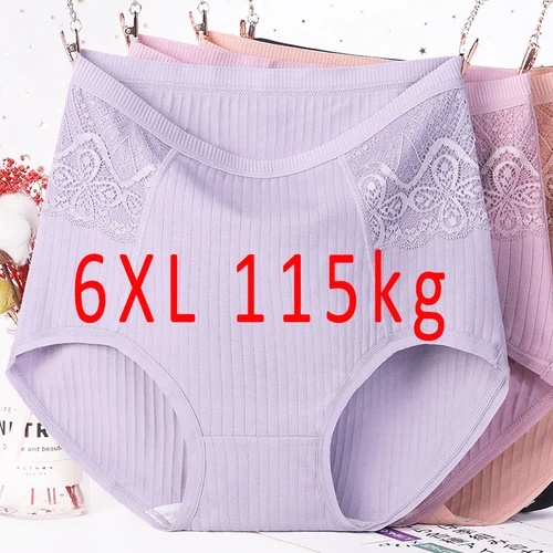 Ropa interior de cintura alta para mujer, ropa interior de algodón con absorción de sudor de talla grande, bragas de encaje grandes, lencería Micro Abdominal de mediana edad 6XL
