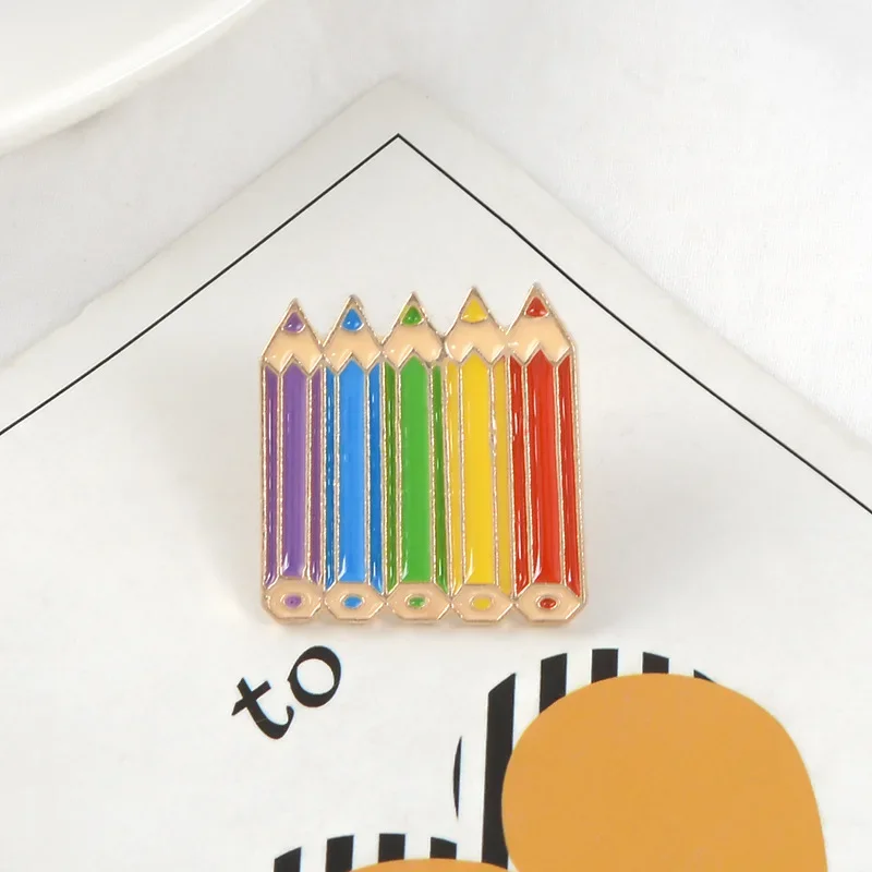 Connected Together Colored Pencil Enamel Brooches Purple Green Yellow Red Blue Colors Crayon Lapel Pins Painters Artist Badge