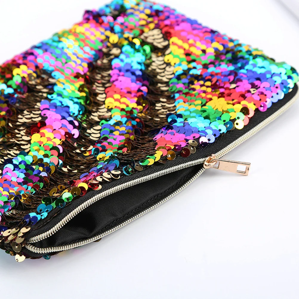 Rainbow Silver Sequined Pencil Pouch Multifunctional Zipper Pen Case for Stationery Storage Glitter Bag Mermaid Pencil