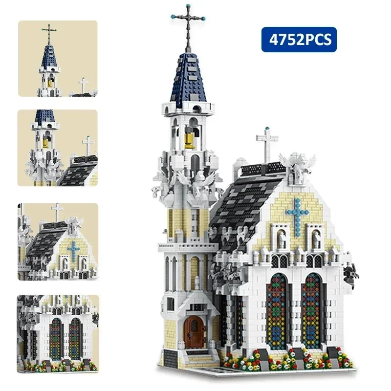 Creative Expert Street Views Medieval City Church Moc Bricks Modular House Model Building Blocks Toys Famous Architecture 033006