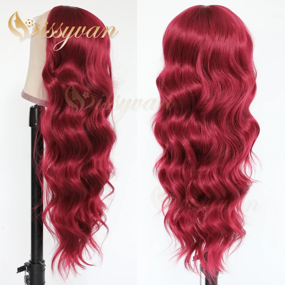 Missyvan Long Red Color Body Wave Synthetic Lace Front Wigs Glueless Fiber Hair Wig for Black Women