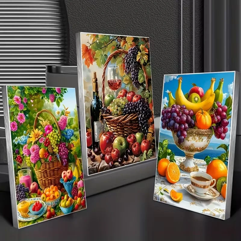 Large 5D Diy Diamond Painting Triptych Summer Fresh Fruits Feast Landscape Decoration 3pcs Diamond Embroidery Wall Pictures