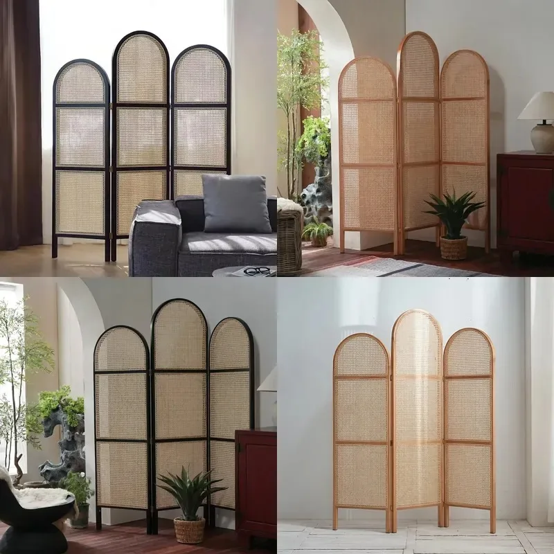 Natural Rattan Screen Partition Removable Folding Room Divider for Living Room Entrance Bedroom