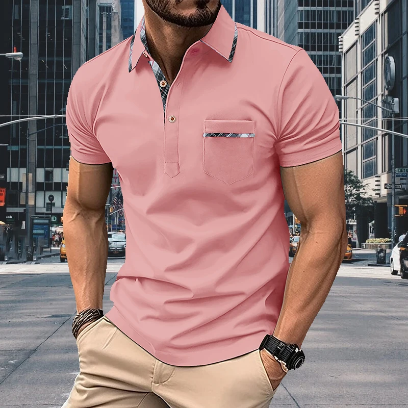 Men Classic Polo Shirt Short Sleeve Breathable Soft Regular Fit Chest Pocket Business Golf Summer Daily Work Outdoor Casual Tops