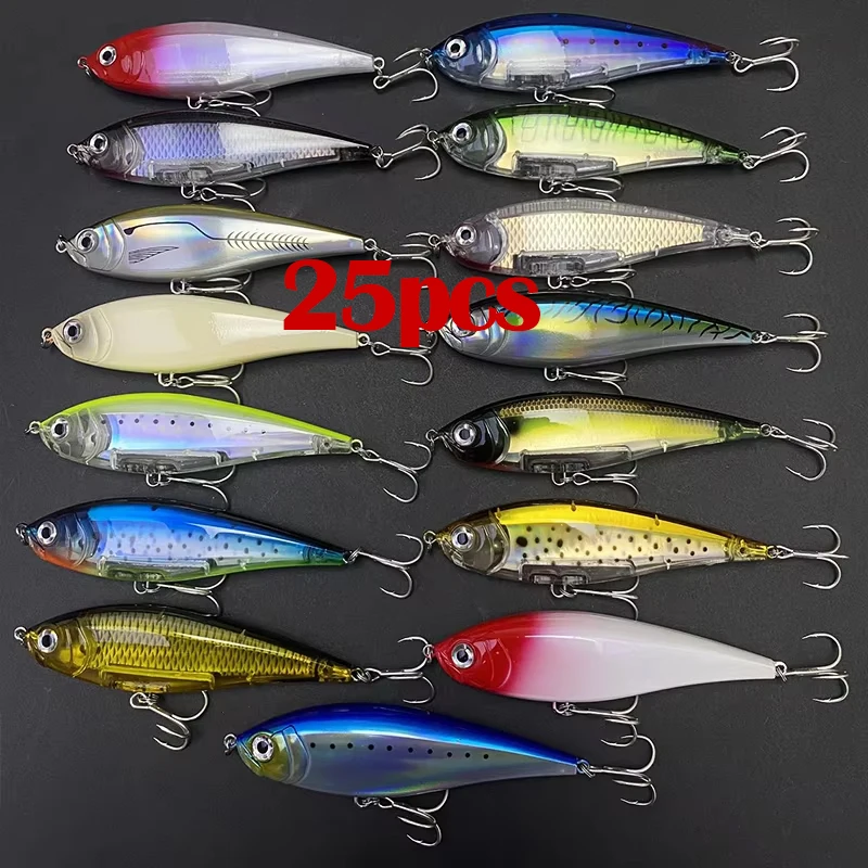 

25Pcs 130mm 48G Twitchbait Lure Floating Inshore Pencil Stickbait Cast Artificial Fishing Tackle GT Trout Seabass Twitchbait