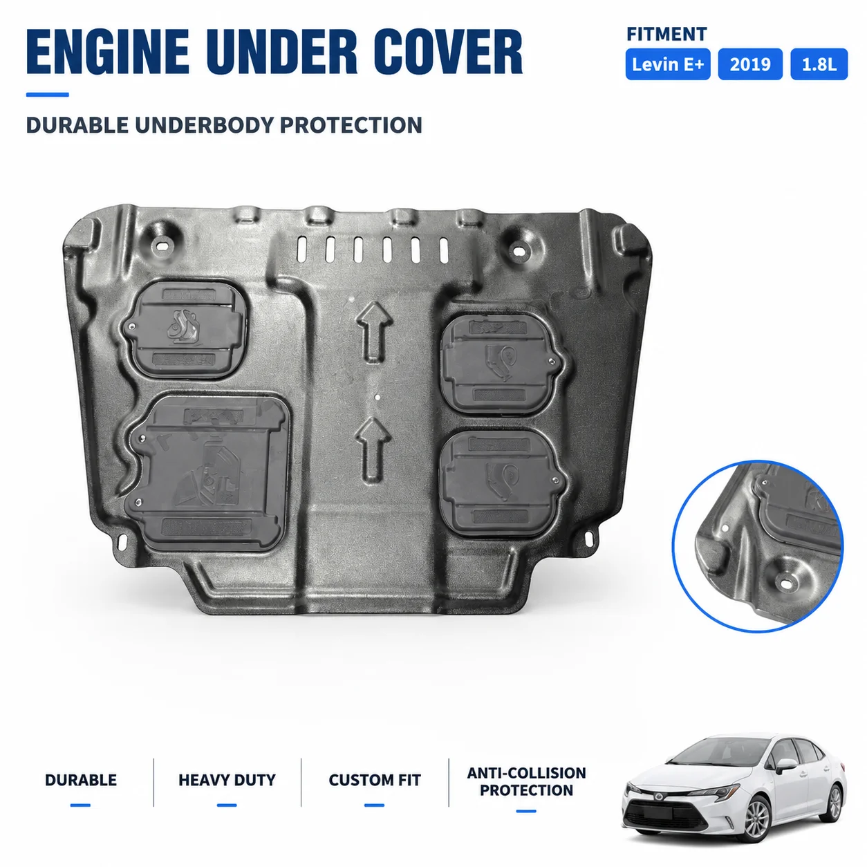 Heavy Duty Anti-Collision Engine Skid Plate, Custom Fit Underbody Protection for Toyota Levin E+ 2019 1.8L