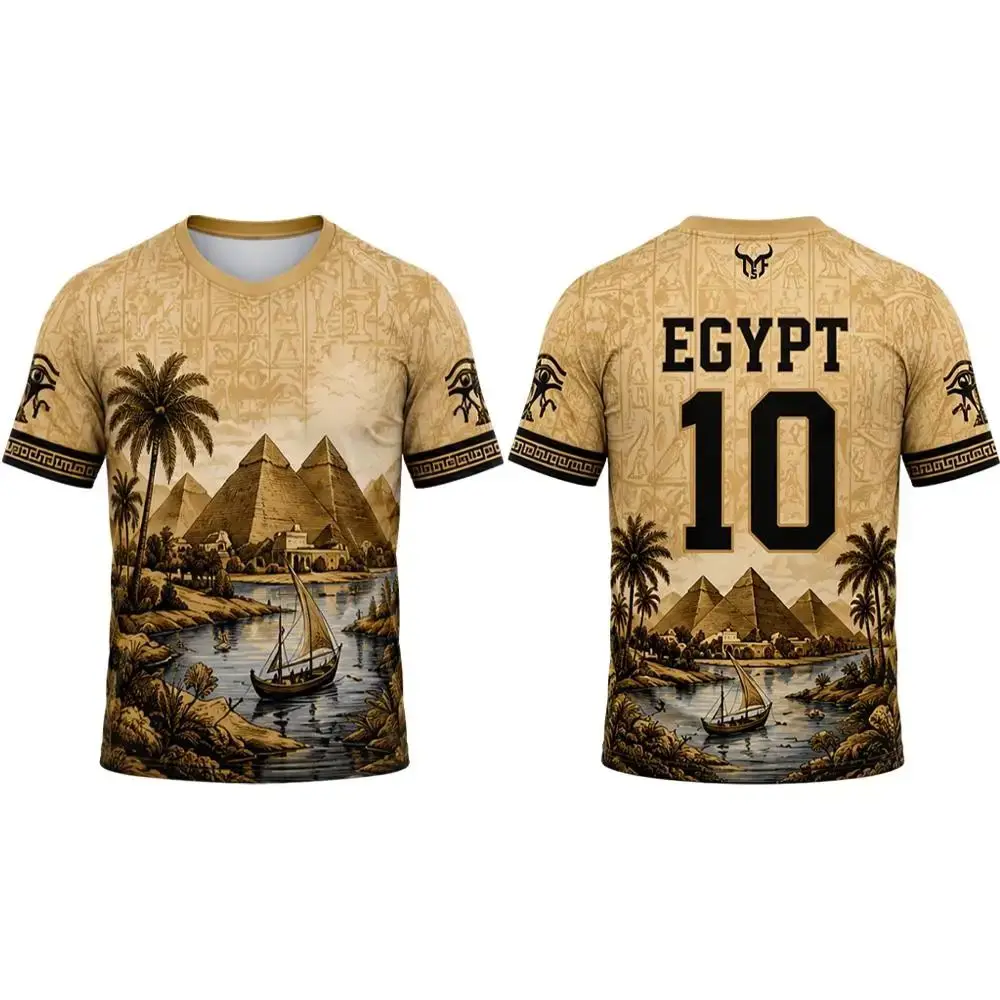 2026 Ancient Egypt Pyramid Hieroglyph Printed T-shirt Outdoor Sports Breathable Quick Dry Football Jersey Unisex Casual Top