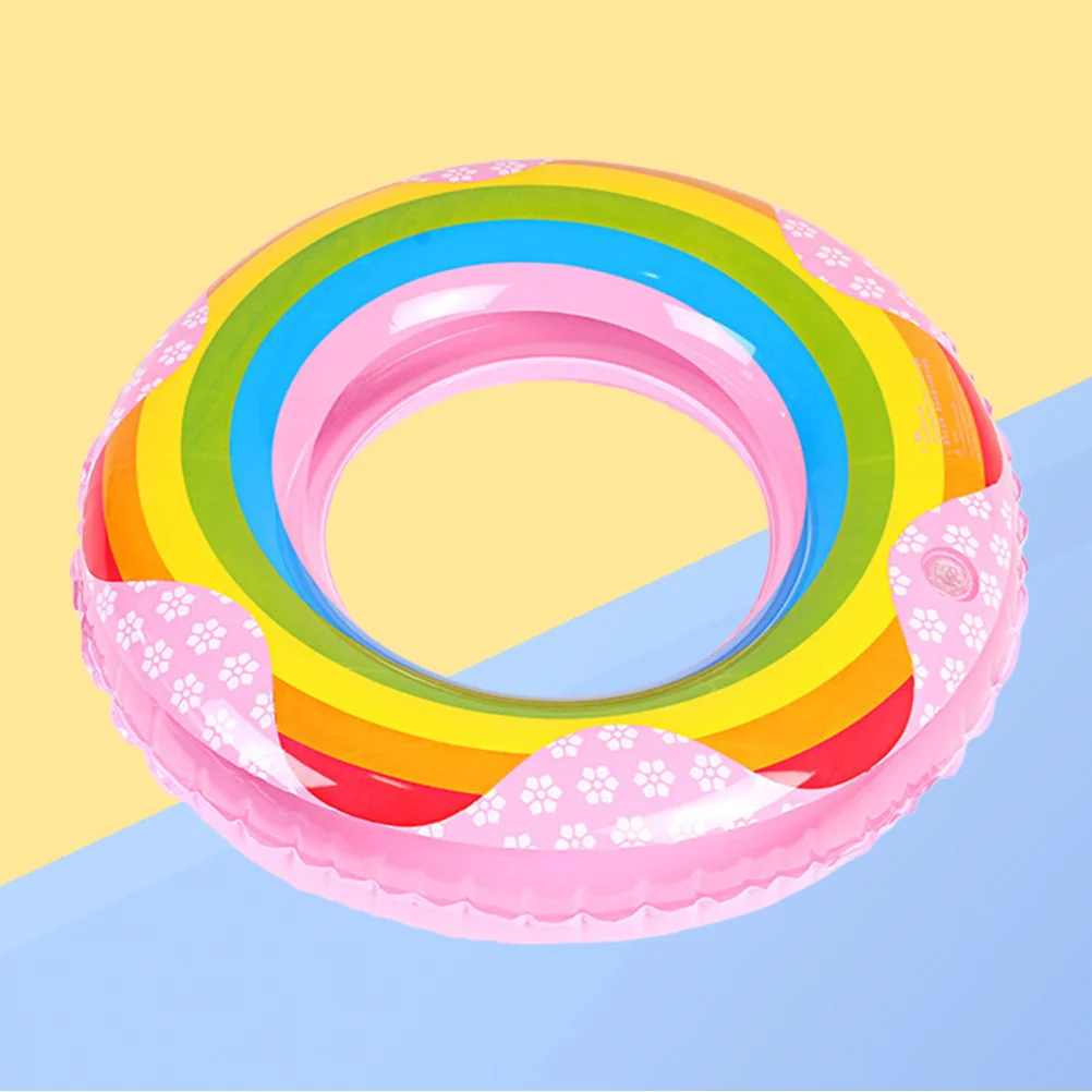 Thicken Rainbow Swim Ring Inflatable PVC Float Swim Ring Summer Swimming Pool Toy (Random Color, Swim Ring 60cm)