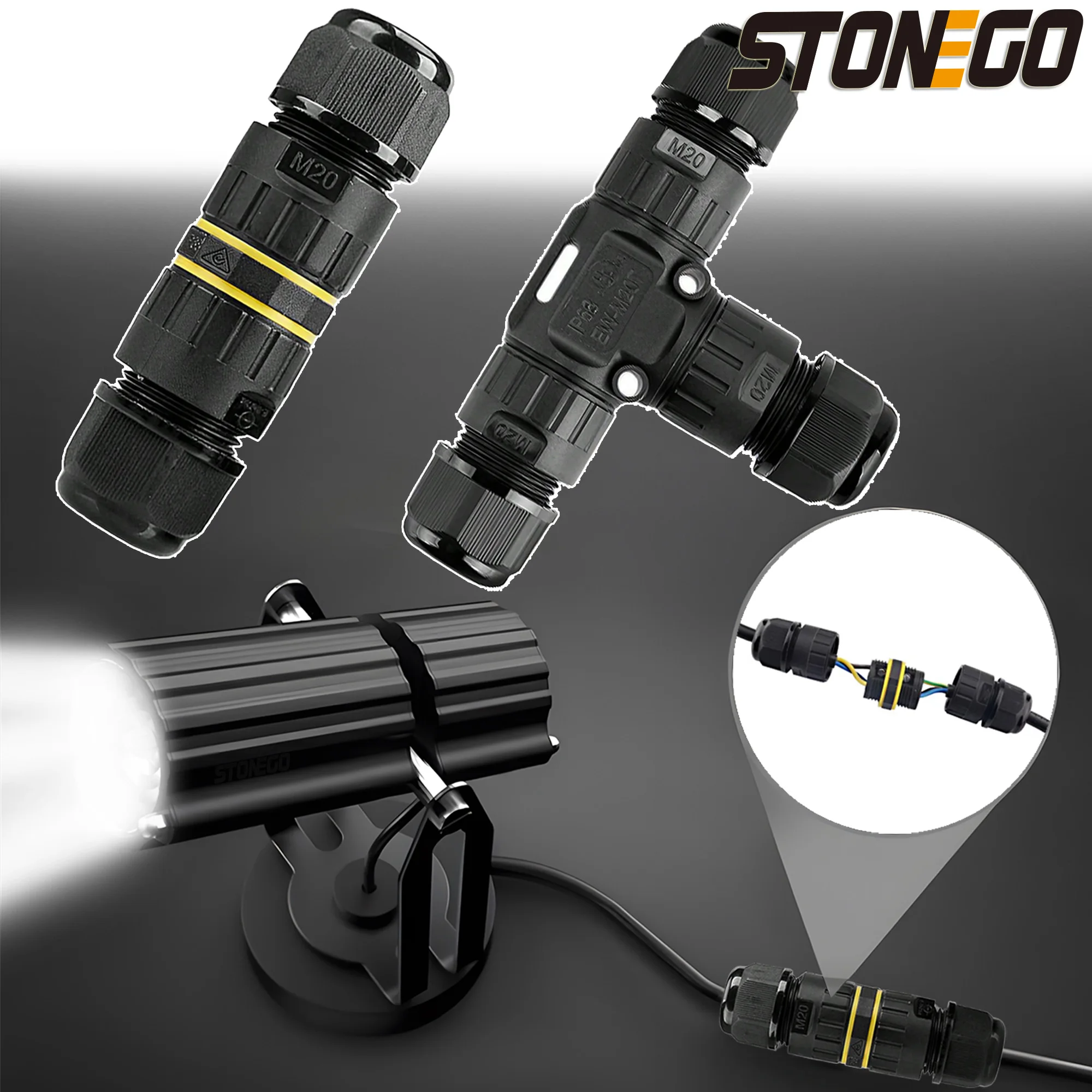 STONEGO Waterproof Terminal Block - Outdoor LED Connector, Solderless Screw Lock, Suitable for Long-Term, Damp Environments