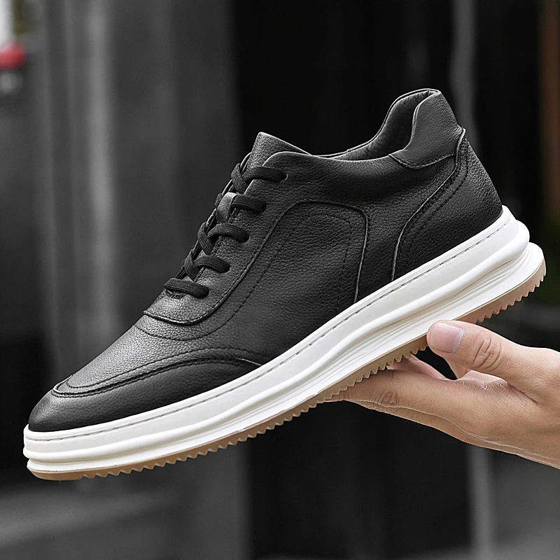 

Spring Autumn Men Sneakers Genuine Leather Men Shoes Luxury Leather School Shoes for Man Fashion Skate Shoes Men Vulcanize Shoes