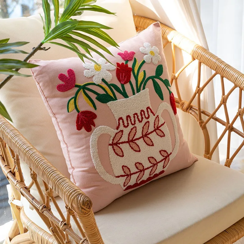 

Scandinavian Floral Vase Cushion Cover Peach Skin 2D Print Pink Flower Throw Pillow Case Sofa Decorative Pillowcase Home Decor