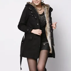 Winter Fleece Liner Warm Thick Quilted Jacket Hooded Plus Size Sashes Long Padded Coat Women Solid Casual Padded Jackets