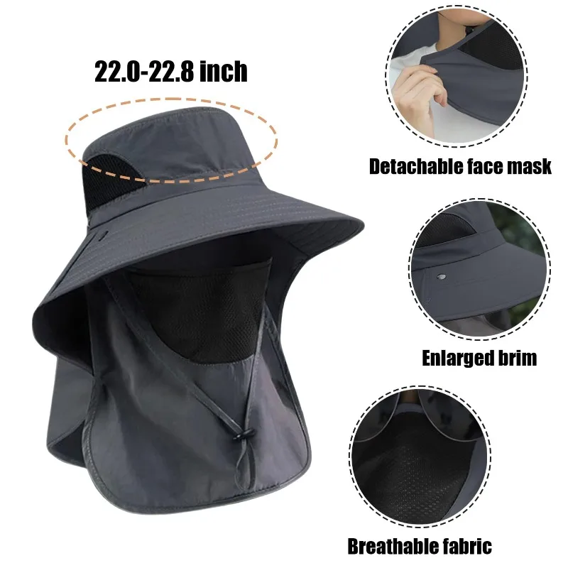 Sommer-Sonnenhüte mit UV-Schutz, Outdoor-Jagd- und Angelkappe für Männer und Frauen, Wander- und Camping-Visor-Bucket-Hat mit Nackenschutz, Fischerhut