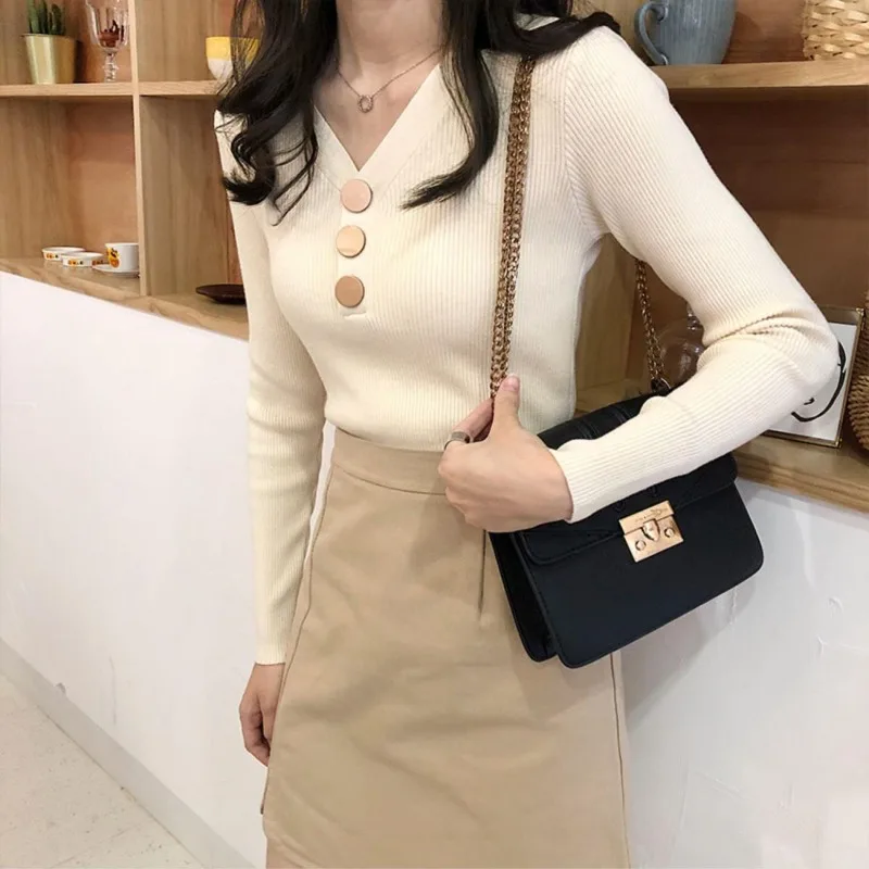 

2025 Autumn and Winter New Women's Top Trendy Women's Sweater Fashion Contrast Color Knitted Sweater Women's Slim Fit Pullovers