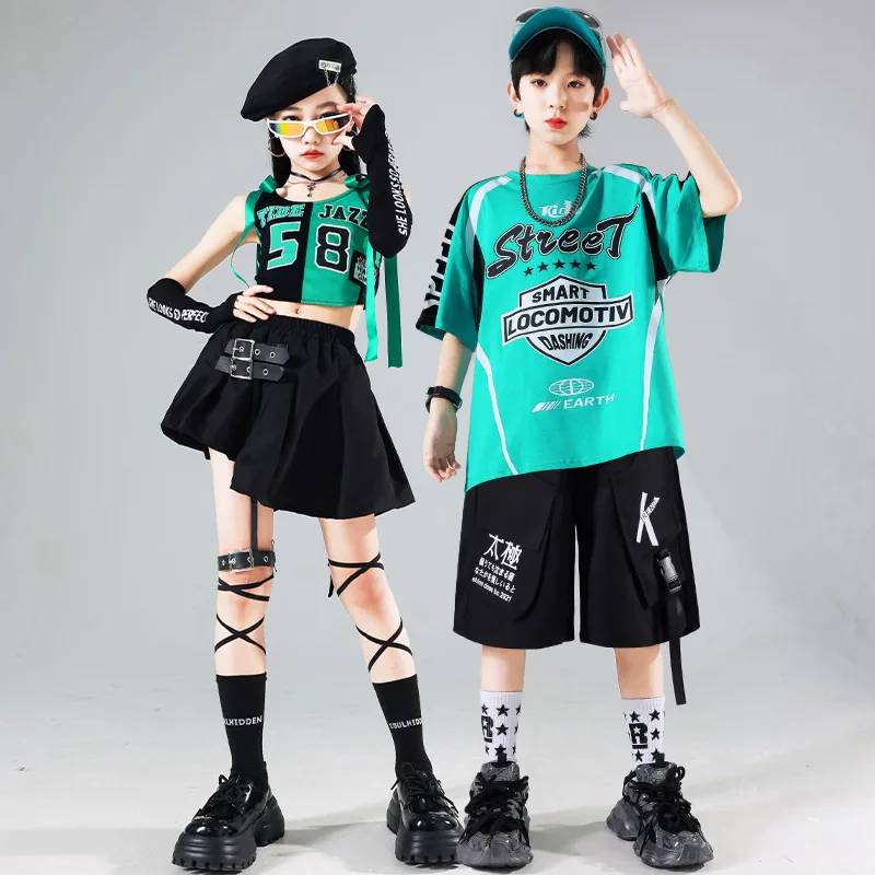 Abbigliamento da ballo di strada per bambini Hip Hop Fried Street Tide Abbigliamento per ragazze Abbigliamento da ballo jazz Spettacolo di passeggiate
