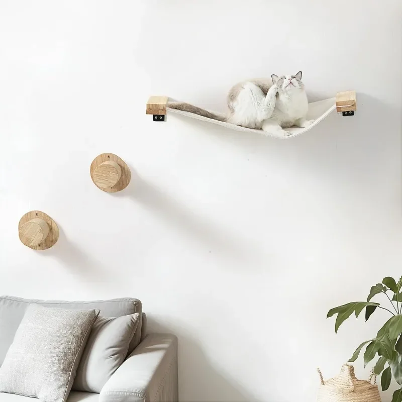 

Furniture, 2 PCS Climbing Shelves Set, Solid Rubber Wood Shelf, Shelves and Perches for Wall Sleeping, Playing, Climbing