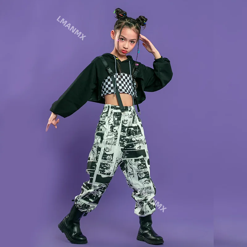 Tute sportive costumi di danza Jazz per adolescenti vestiti di strada abbigliamento Hip Hop per bambini Crop top felpa con cappuccio felpa pantaloni comici per ragazze