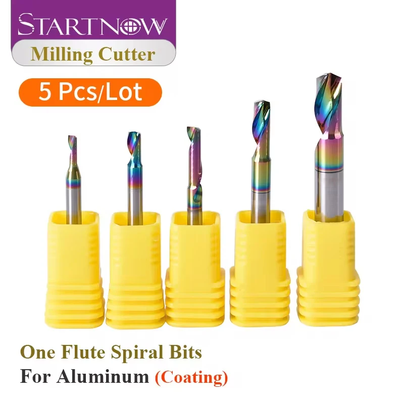 Startnow 5 pcs/lot dlc fresas de revestimento para uma flauta de alumínio em espiral bits end mill gravura cnc router gravura bit