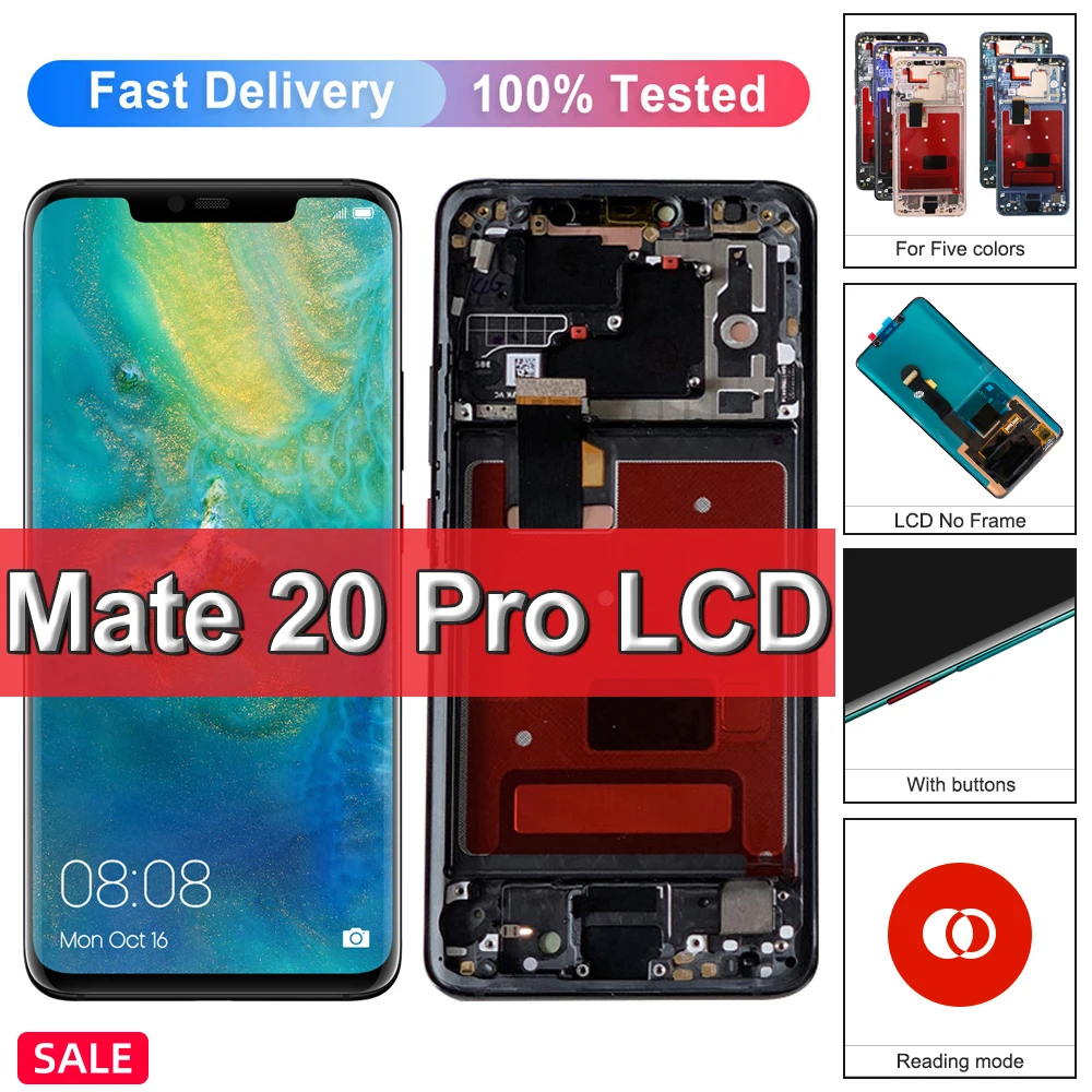 Amoled Mate 20 Pro Display Screen with Fingerprint, for Huawei Mate 20 Pro LYA-L09 Lcd Display Digital Touch Screen with Frame