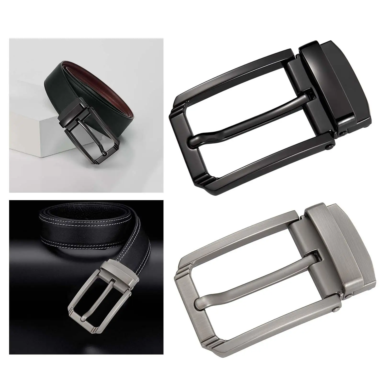 Reversible Mens Belt Buckle Classic Alloy Metal Pin Buckle Accessory for Men’s Leather Belt Repair and Fashion Wear