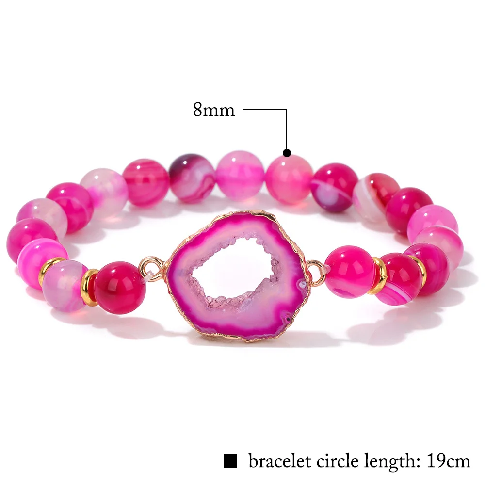 Colorful Stripe Agates Bracelet Natural Stone Druzy Quartz Crystal Charm Bracelet for Women Couples Lucky Fashion Jewelry